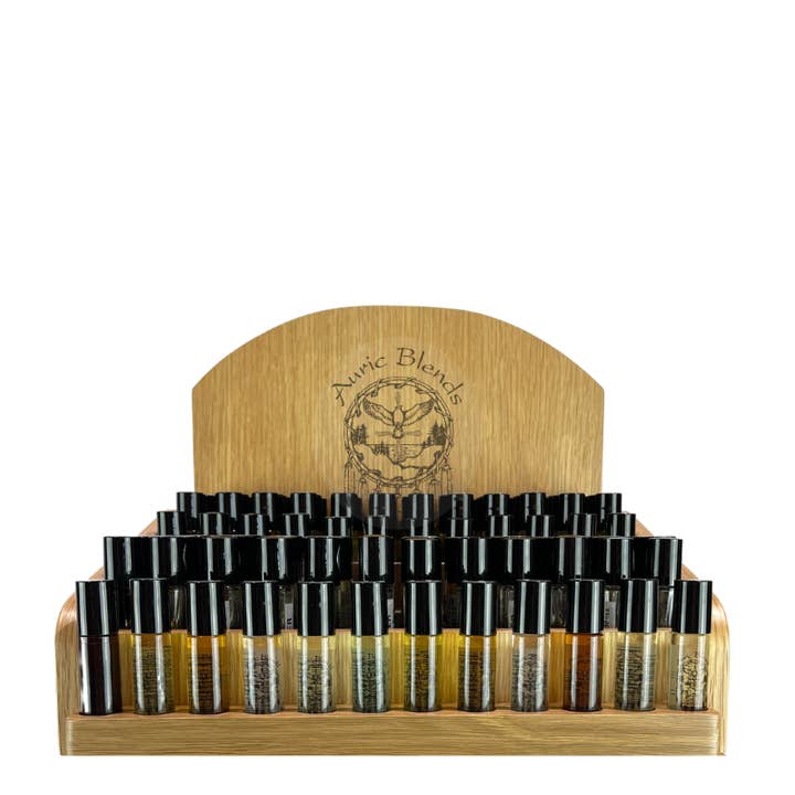 Auric Blends - Wholesale Retailer Display - Beauty & Wellness - Natural Wood Perfume Display - 24 Fragrance