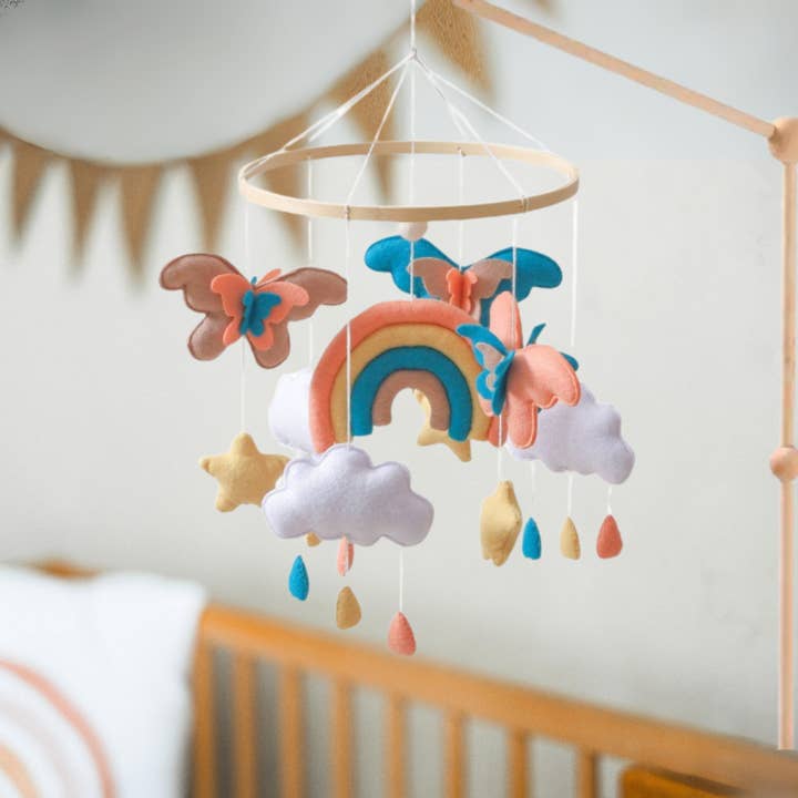 Joymaxx - Wholesale Baby Mobile - Handmade Baby Mobile Rainbow & Butterfly  | Felt & Wood 2
