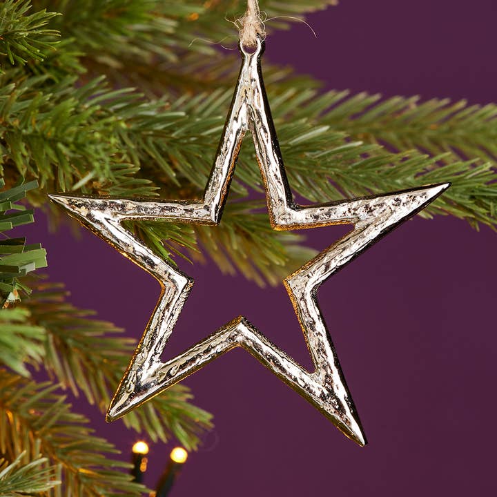 Namaste - Wholesale Ornament - Silver finish star decoration, recycled aluminium0