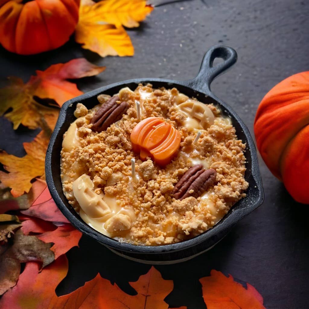 Wicks and Gifts - Vente Bougies originales - Bougie de poêle en fer à gaufres à la citrouille et aux pacanes, 8 oz