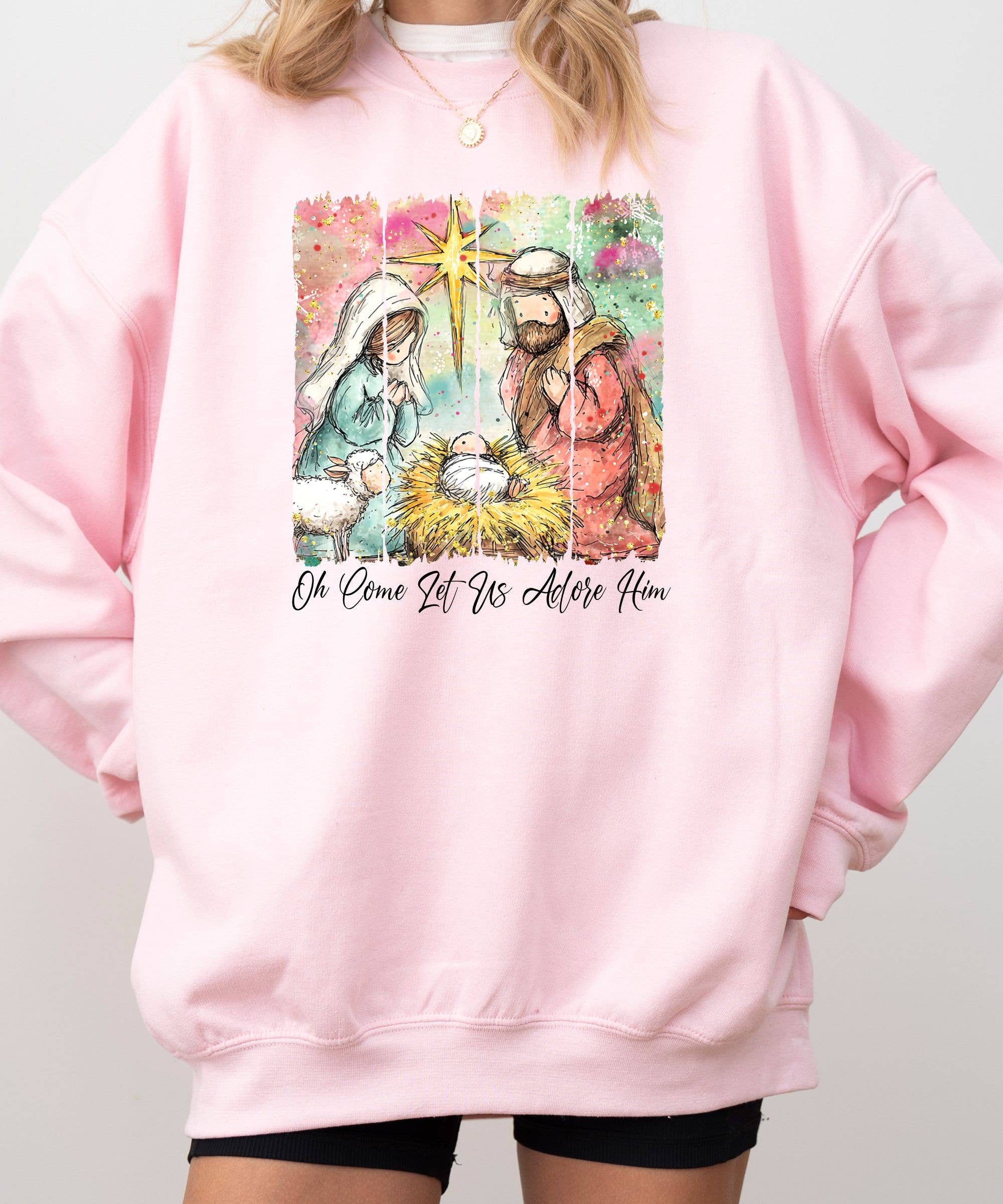Midday USA - Wholesale Graphic Sweatshirt - Women's - Let Us Adore Him Christmas Sweatshirt 4