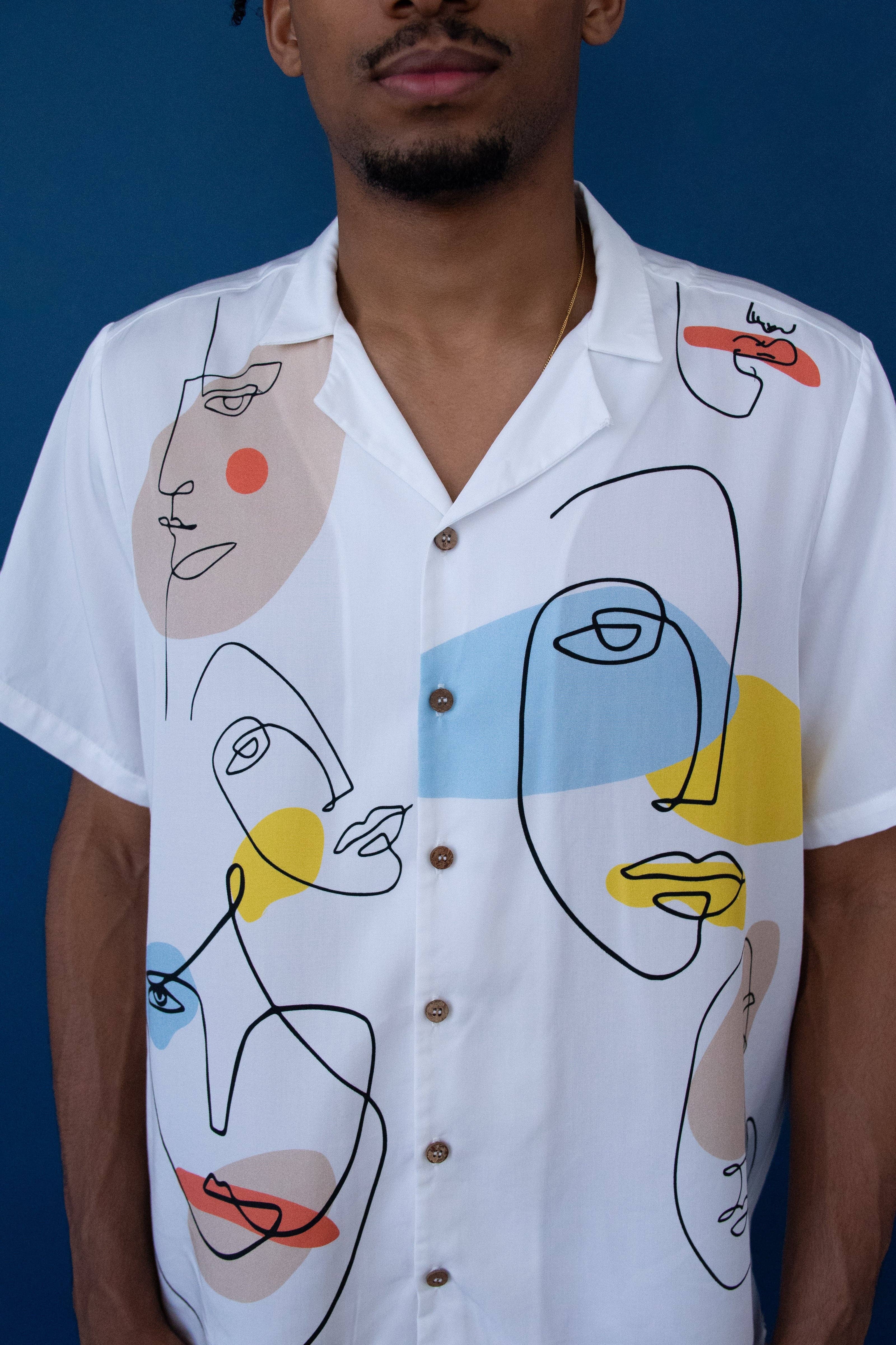 Alvorada Brand - Vente Chemise – unisexe - Chemise blanche avec imprimé « Faces »2