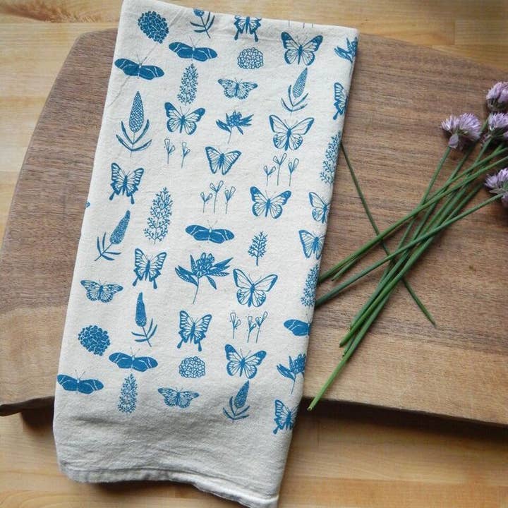 The High Fiber - Wholesale Tea Towel - Butterfly Kitchen Towel, Handprinted Tea Towel