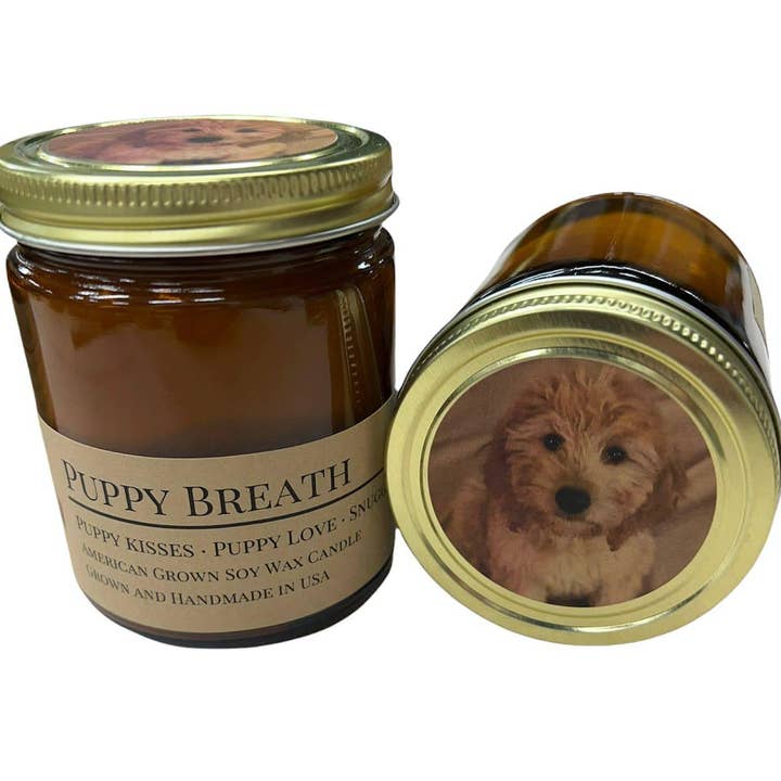 VIAI Beauty - Wholesale Jar/Filled Candle - PRAIRIE FIRE Puppy Breath Soy Wax Candle | 9 oz Amber Apothecary Jar1