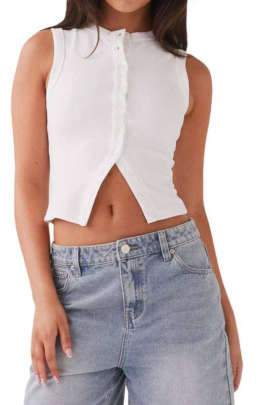 Fashion Combination - Wholesale Knit Sweater - Women's - sleeveless button front crop1