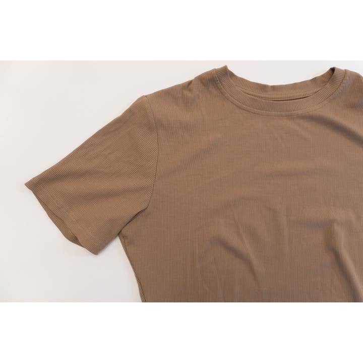 Ribbed Bamboo Everyday Essentials Tee in - Camel (PRESALE Ships in about 2-3 weeks) for wholesale by Nighty Nites Co.