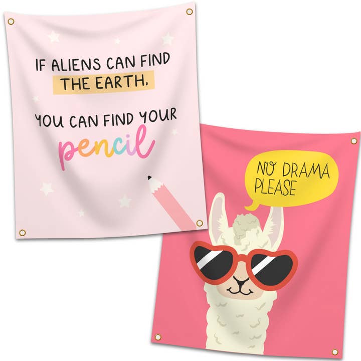 "No Drama Please" Funny Reversible Classroom Tapestry for wholesale by Tiny Gift Society