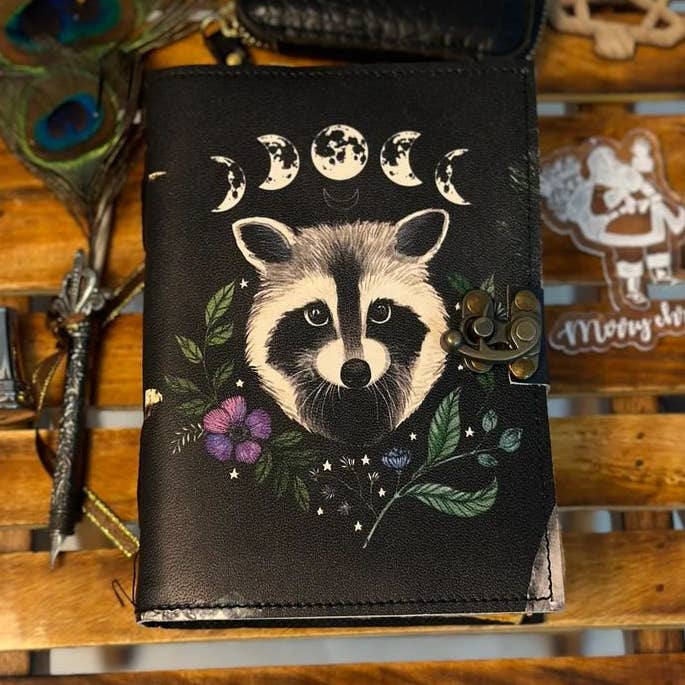 MNM HANDICRAFTS - Wholesale Journal/Diary - Racoon Moon Phase Leather Journal Gothic Book of Spells0