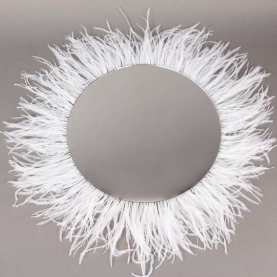 White Ostrich Feather Mirror Wall Art for wholesale by Zucker Feather Products