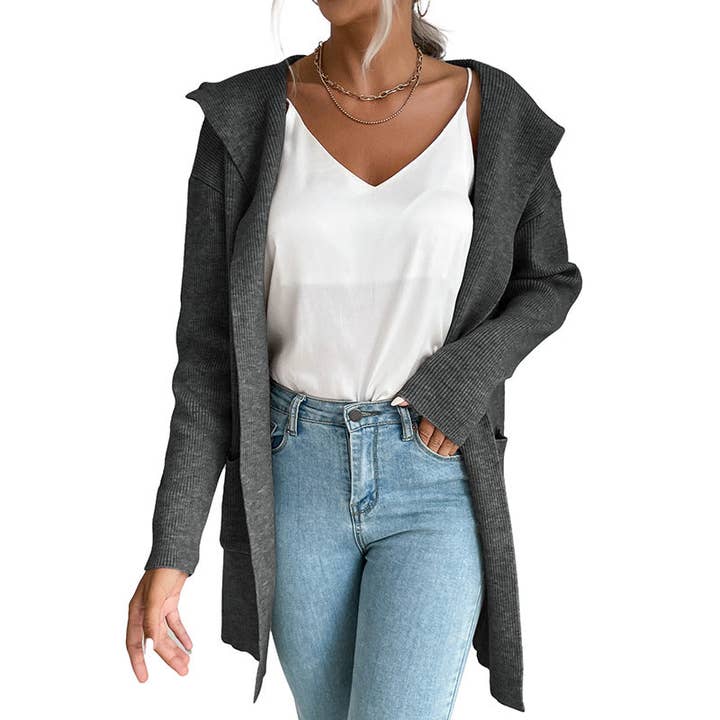 Lovesoft - Wholesale Cardigan - Women's - Hooded Knit Cardigan Long Sleeve Open Front Outerwear3