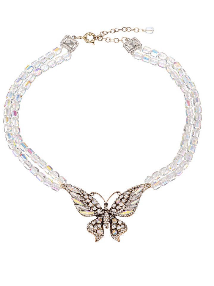 Rose Butterfly AB Bead Necklace for wholesale by Eye Candy Los Angeles