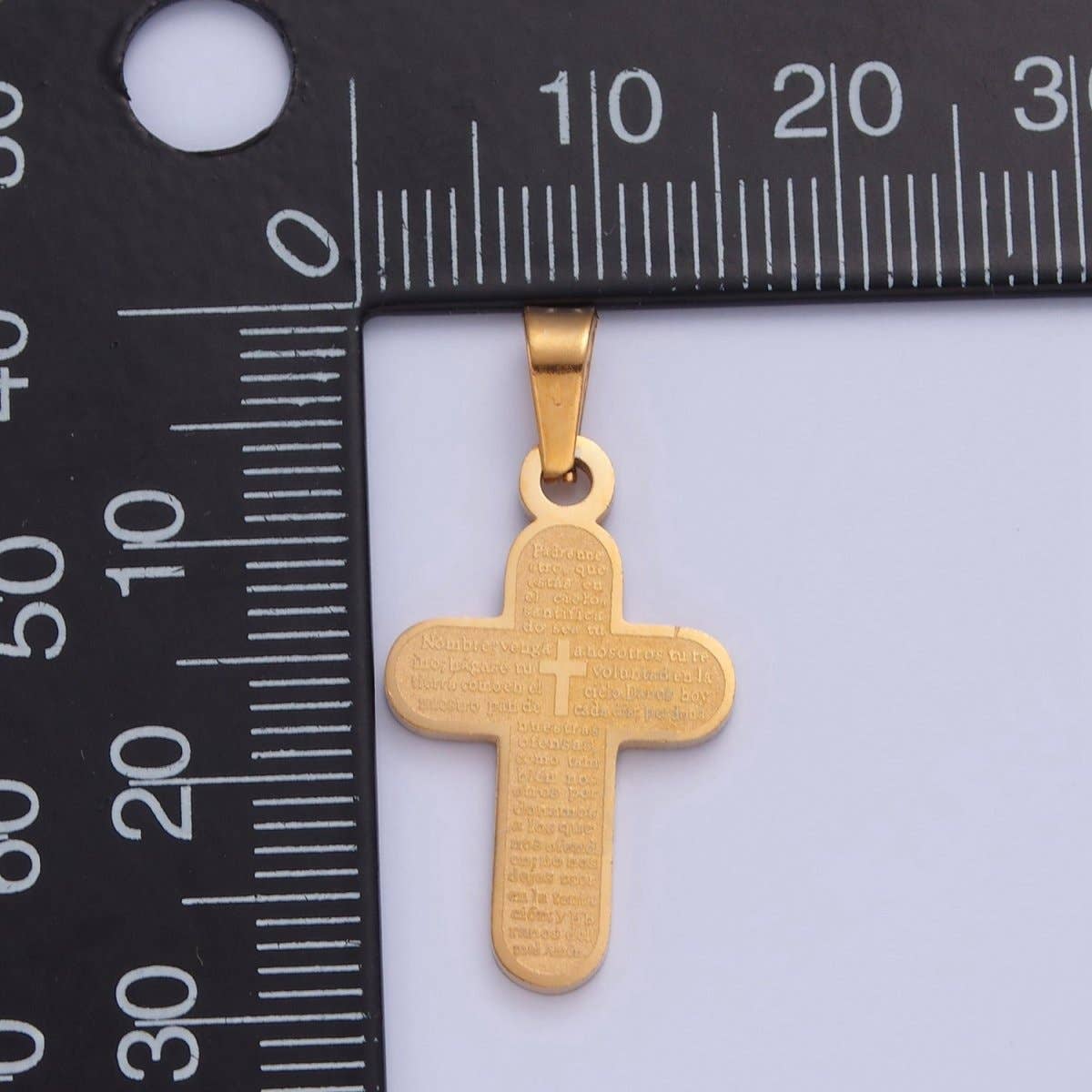 Aim Eternal - Wholesale Individual Charm/Pendant - Stainless Steel Religious Cross, The Lord's Prayer (in Spanish) Engraved, I-436 I-4373