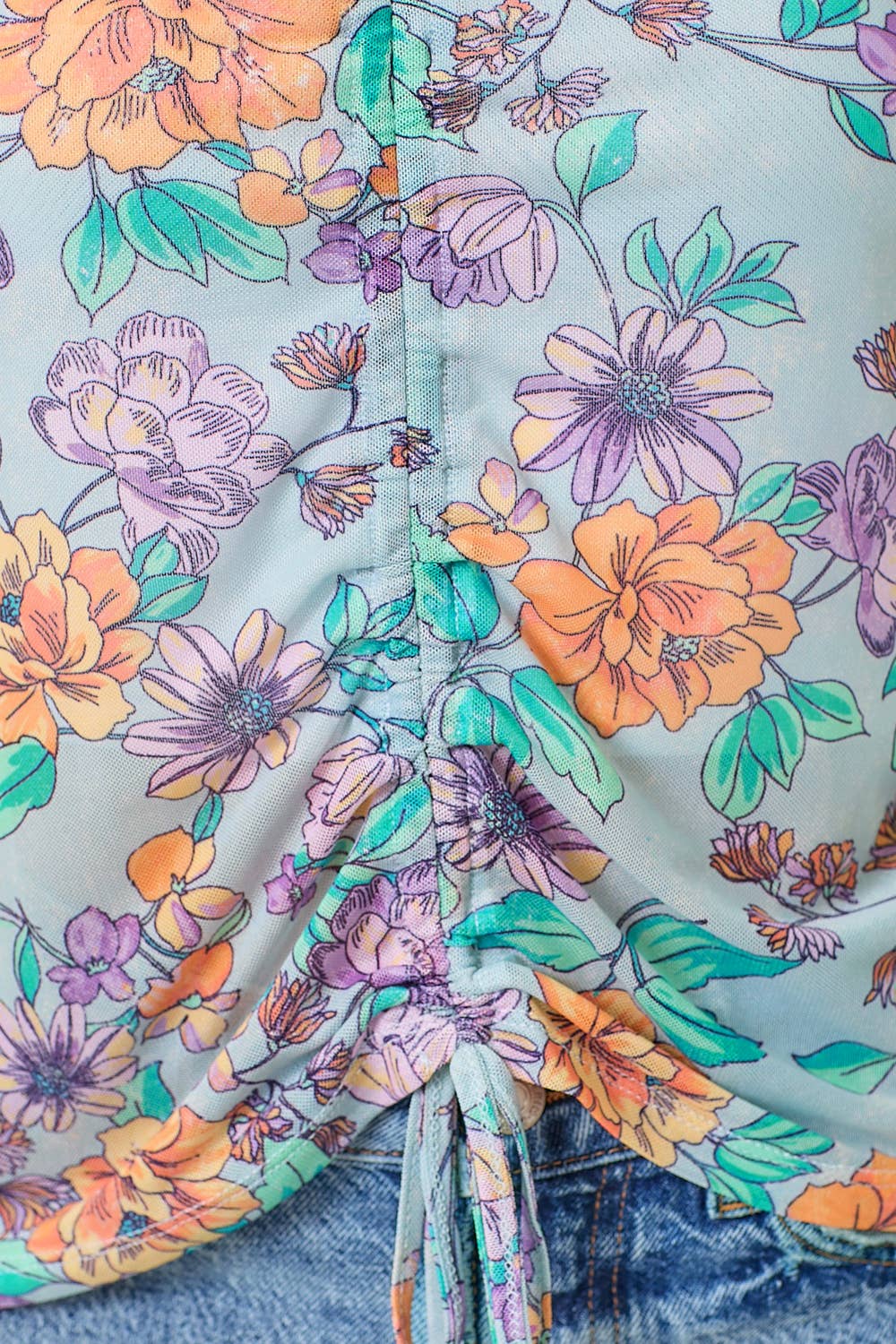 Mystree - Wholesale Blouse - Women's - 61049 Front String Detailed Printed Mesh Top15