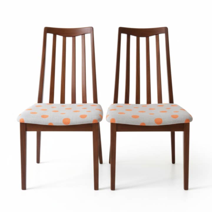 Upholstered Vintage G-Plan Dining Chairs Set of 5 in Linen Print for wholesale by thestudioUP