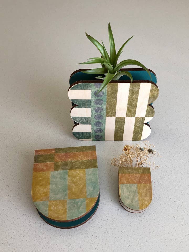 Scallop Modern Quilt Wall Planter Vases - Blues for wholesale by Stacy Wong