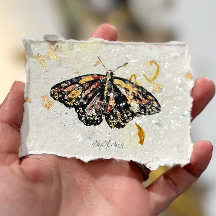 Alexa K - Wholesale Art Print - Tiny Monarch Butterfly Artwork on Handmade Paper / ACEO0