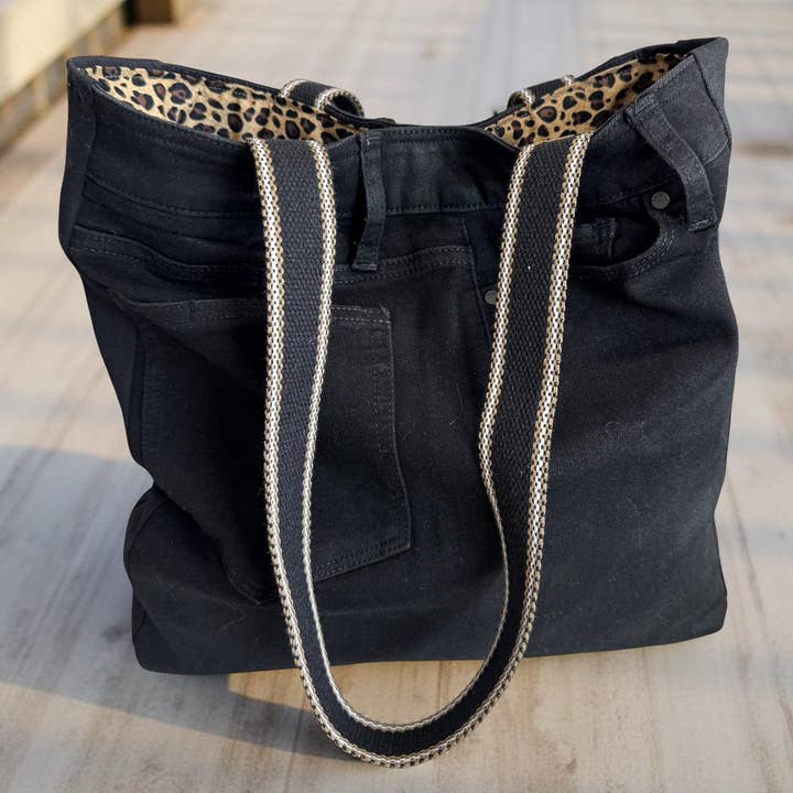 PAIGE Upcycled Premium Coated Denim Tote Bag - cheetah for wholesale by Indigo Bags