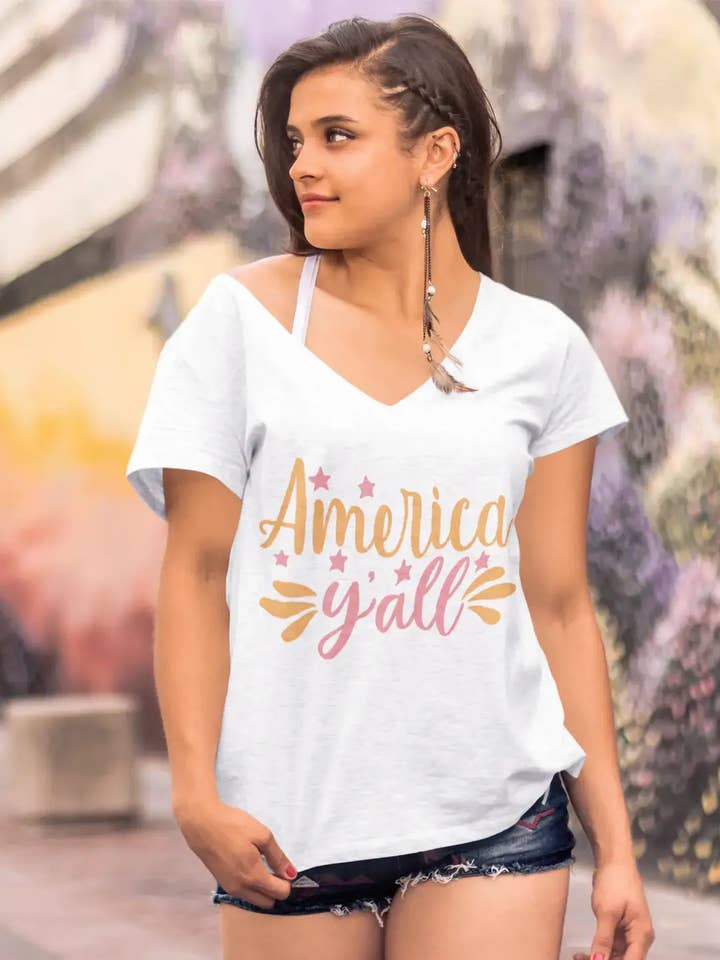 ULTRABASIC T-shirt til kvinder America Y'all Patriotic Memorial Day - kortærmede T-shirt-toppe for engroshandel hos ULTRABASIC