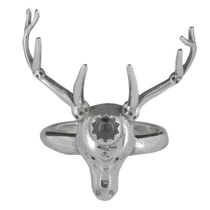 Svart onyx hjort/renhuvudring i sterlingsilver för wholesale av Amberman