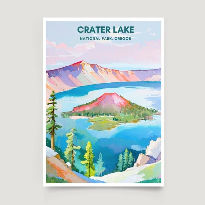 Crater Lake National Park Print | Oregon Travel Poster for wholesale by Across Our Land