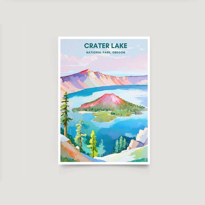 Crater Lake National Park Print | Oregon Travel Poster for wholesale by Across Our Land
