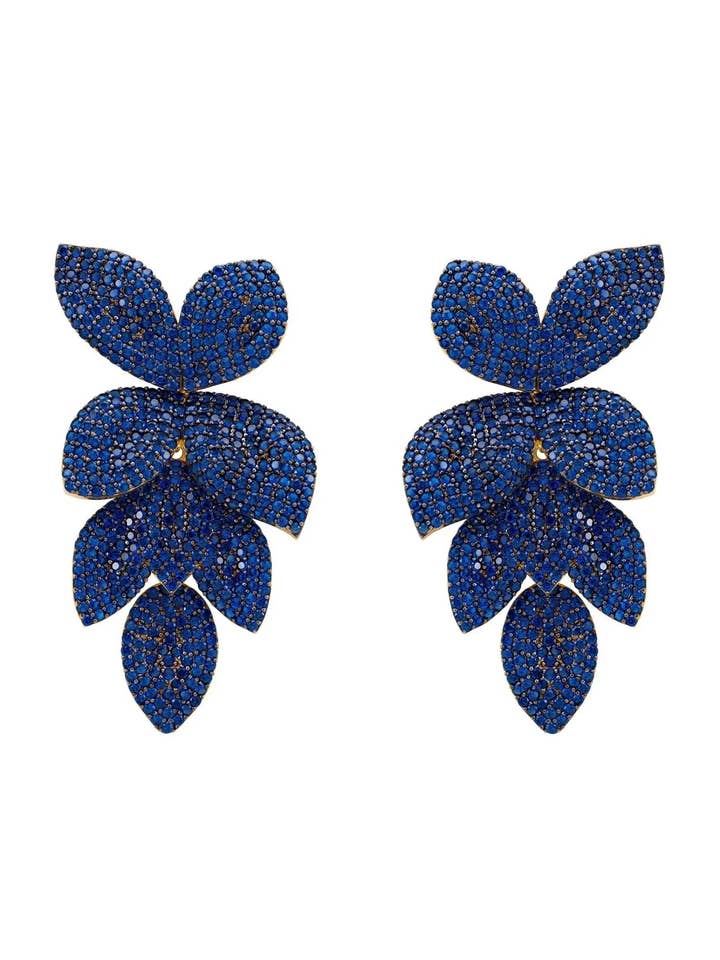 Petal Cascading Flower Earrings Gold Sapphire CZ for wholesale by Latelita