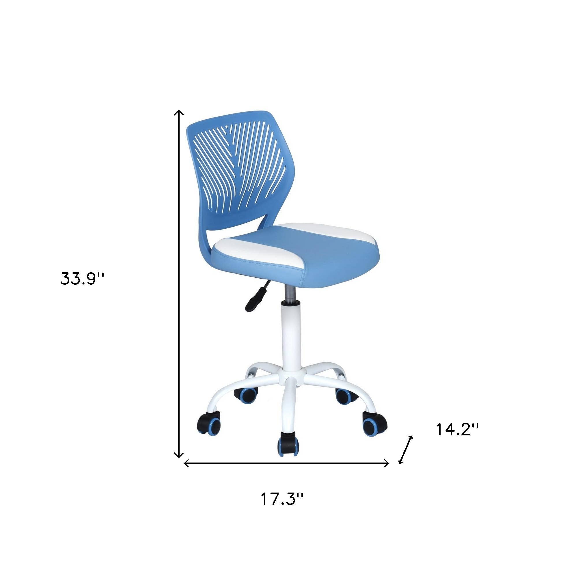 HomeRoots - Vente Chaises - Chaise de bureau pivotante à roulettes réglable en hauteur bleu et blanc2