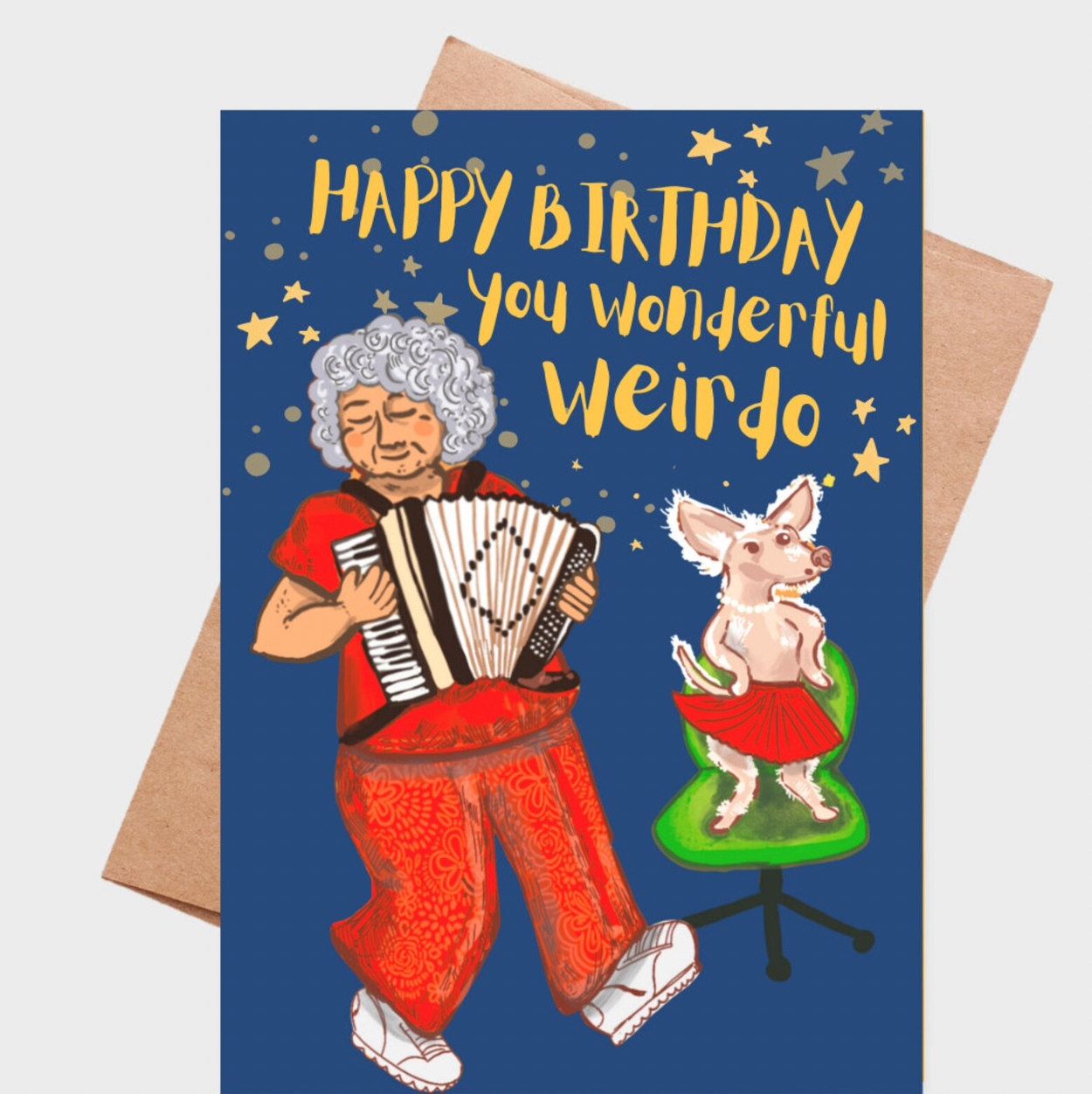 Sarahvision – Großhandel Geburtstagskarten – Geburtstagskarte „Wonderful Weirdo Accordion Dancing Dog“0