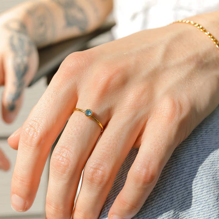 WJW - Wholesale Single Stone/Solitaire Ring - 18K Gold PVD Birthstone Stacking Ring (Midi/Size 3)2