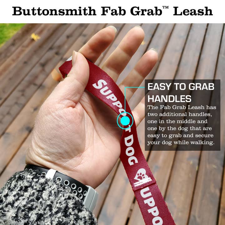 Support Dog Red Fab Grab Leash - Fabriqué aux États-Unis - Trois poignées pour la vente par Buttonsmith