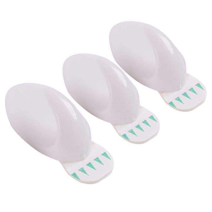 Rinkit Ltd - Wholesale Wall Hook - White 30mm x 50mm Oval Plastic Self-Adhesive Hooks - Pack of 3 - By Ashley