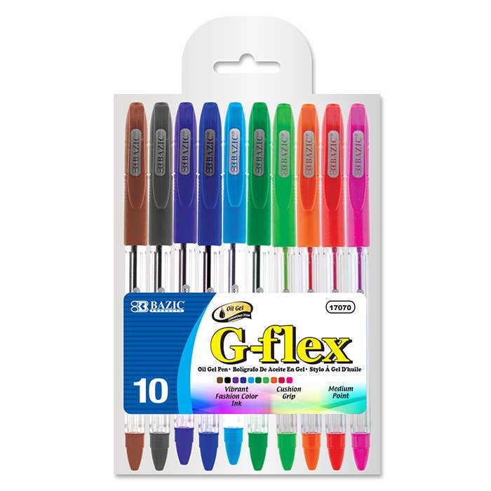 Luna Office Supply - Everyday Essential - Wholesale Pen - 10 Color G Flex Oil Gel Ink Pen with Cushion Grip