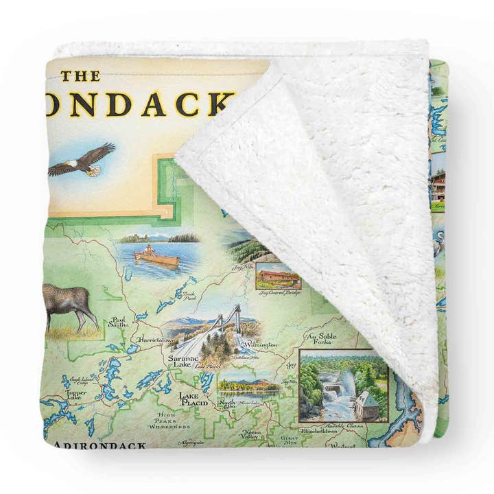 Adirondacks Map Fleece Blanket – Hand-Drawn Art for wholesale by XPLORER MAPS