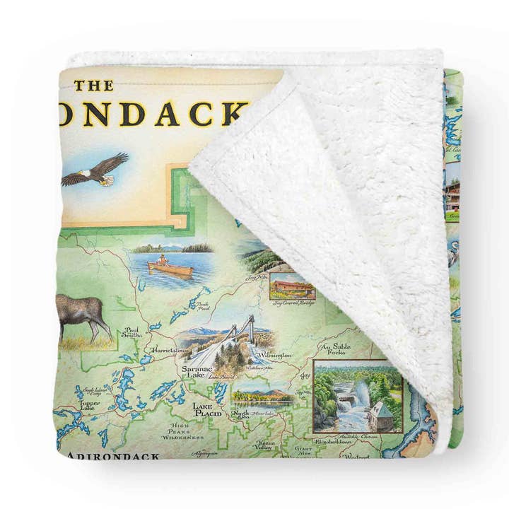 Adirondacks Map Fleece Blanket – Hand-Drawn Art for wholesale by XPLORER MAPS