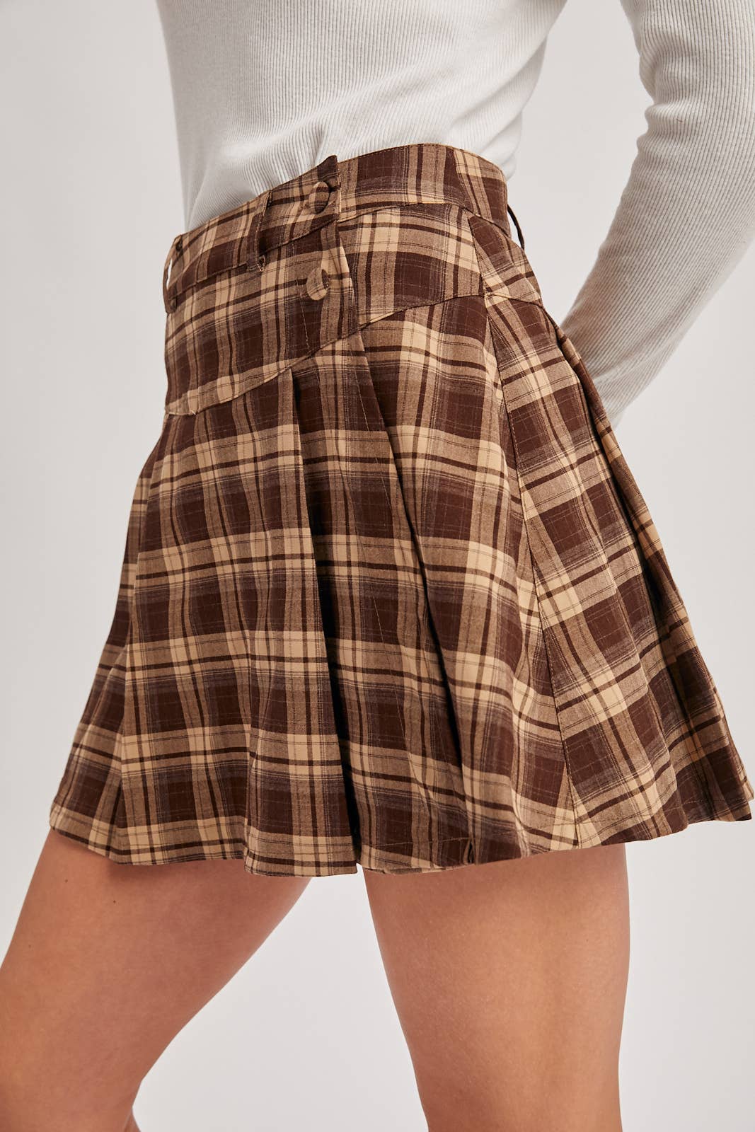 Bluivy – Skort - Mulher por atacado – MINISSAIA PLISSADA XADREZ COM BOTÕES LATERAIS15