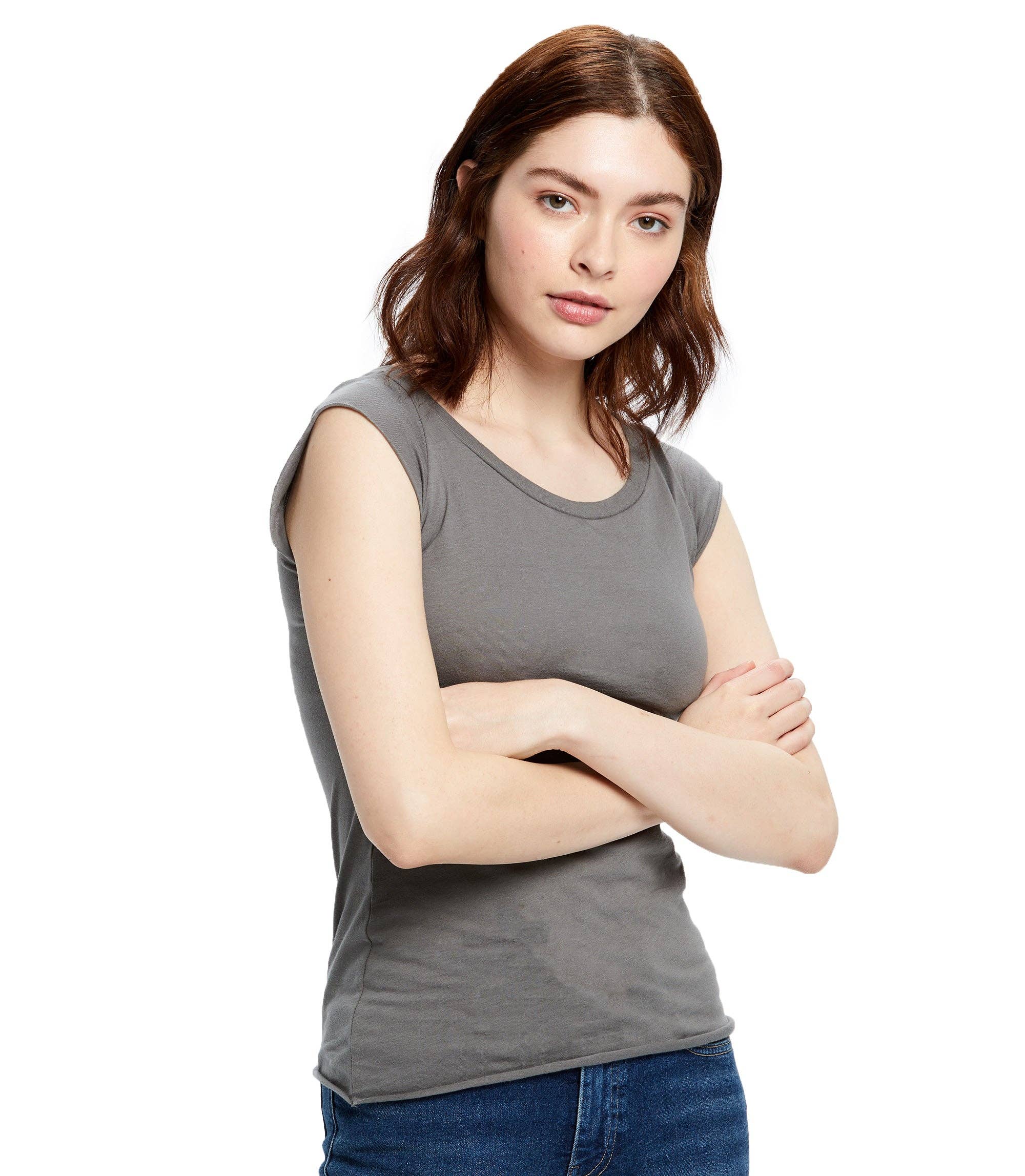 US Blanks - Wholesale T-Shirt - Women's - Women's Cap Sleeve Raw Edge Open Neck