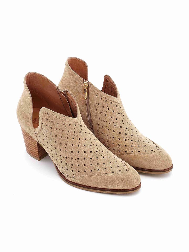 Women's ankle boot SOLANGE in perforated leather with medium heel for wholesale by Emilie Karston