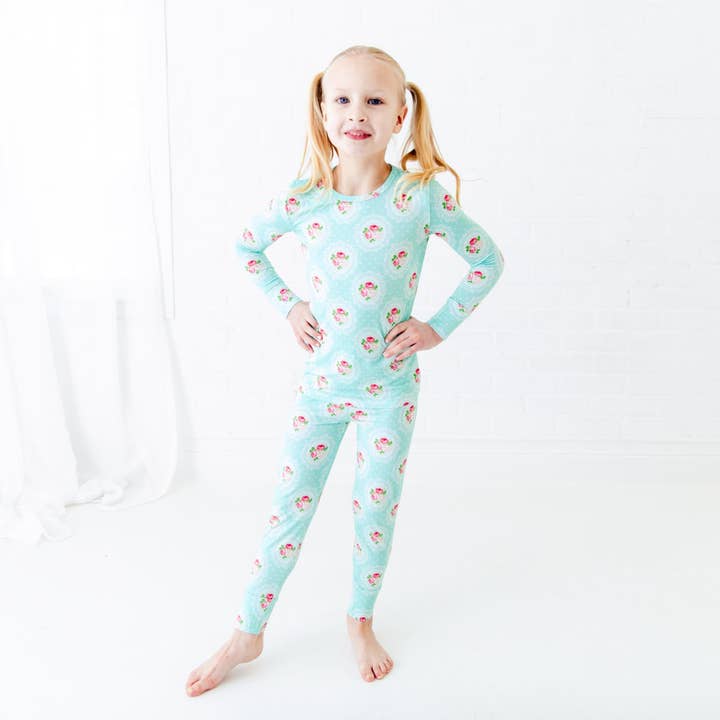 Ring Around The Roses Floral Bamboo Kids Two Piece Pajamas Set for wholesale by Dreamiere