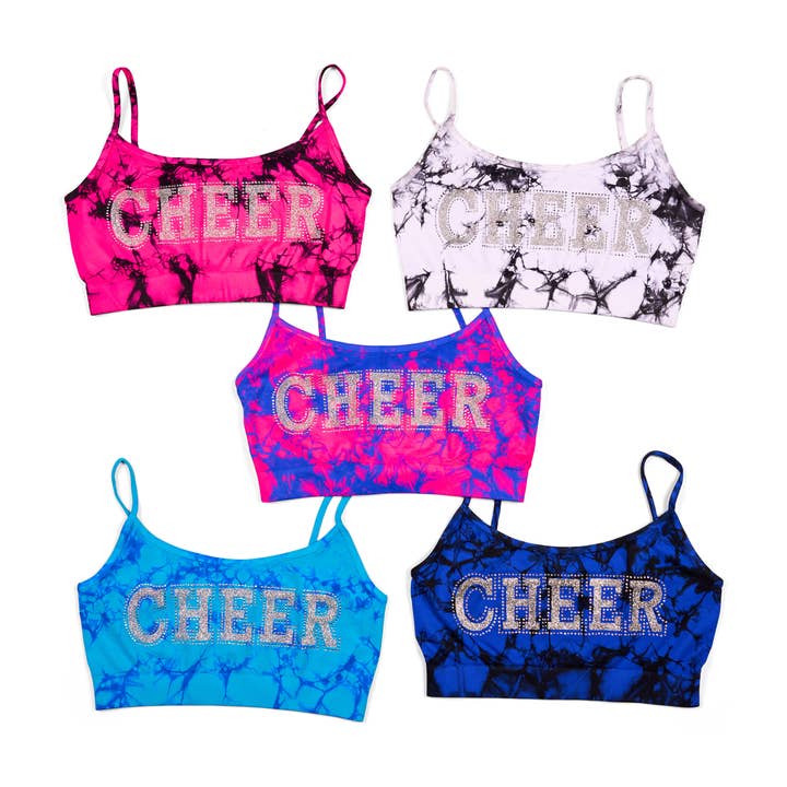 Malibu Sugar - Wholesale Tank Top - Kids - Marble Tie Dye Bandeau Bra Cami With Cheer Embellishment