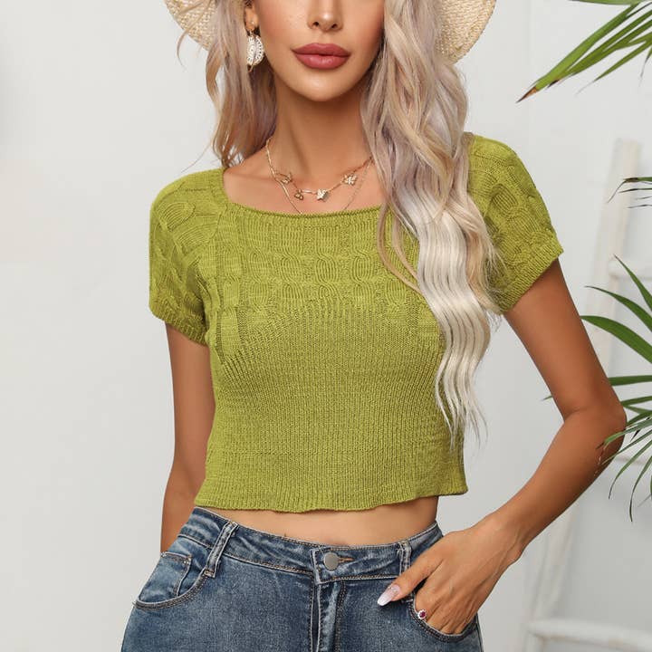 KNITTED SHIRT WITH TWIST SQUARE COLLAR for wholesale by Lily Clothing