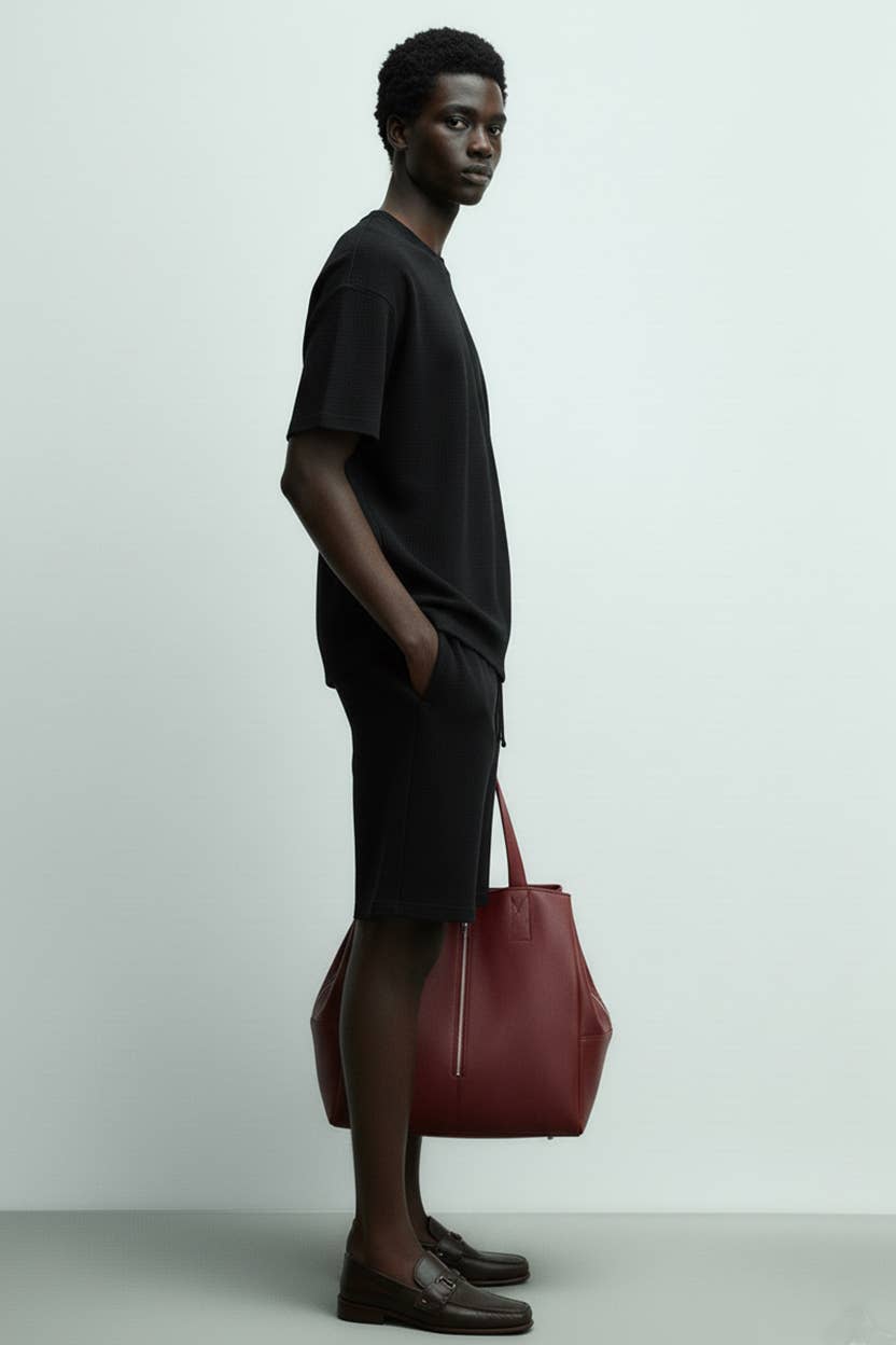 HB Black  Men's Short Sleeve Textured T-Shirt & Short Set (Black) for wholesale on Faire1