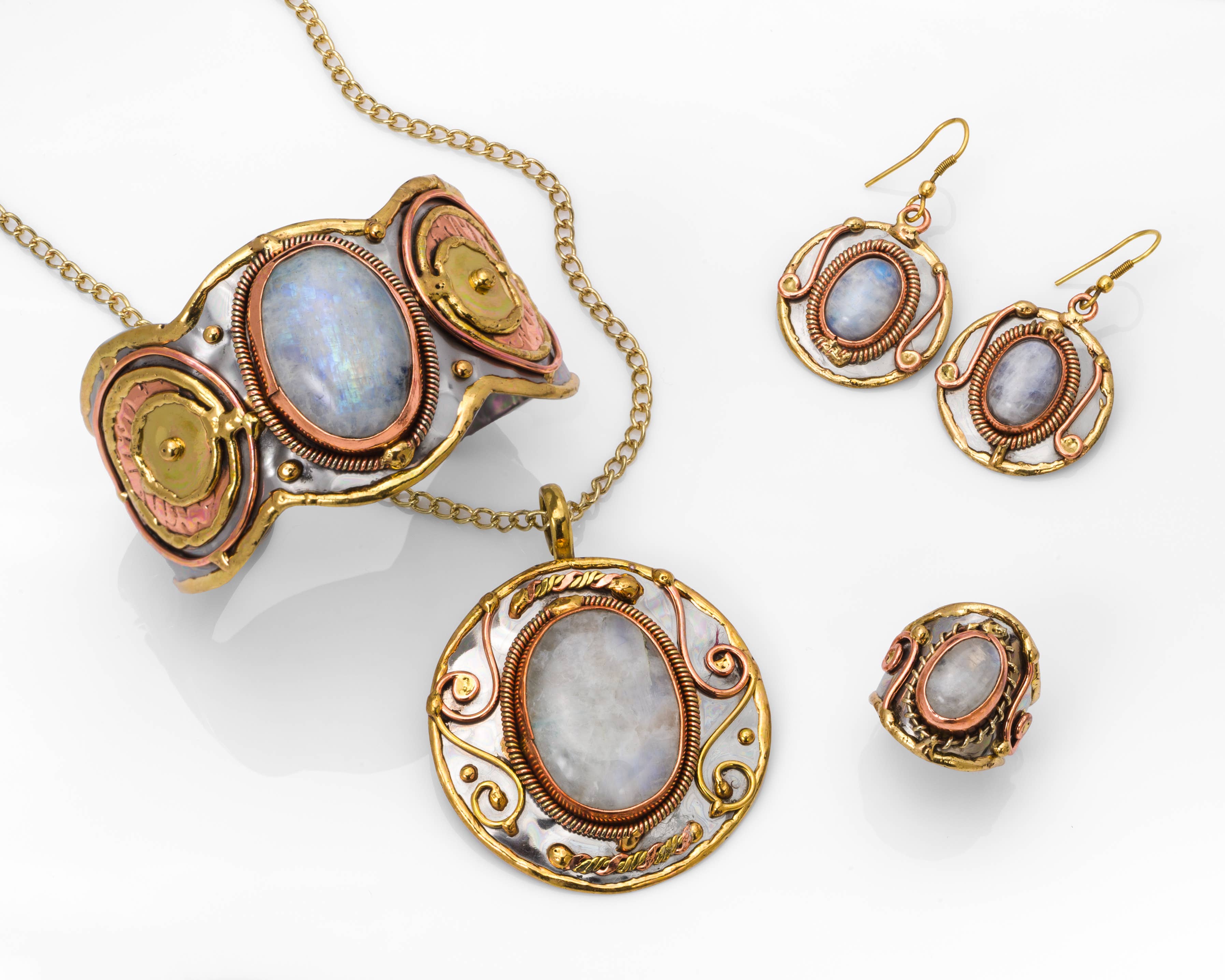 Anju Jewelry - Wholesale Pendant/Charm Necklace - Mixed Metal and Rainbow Moonstone Stone Pendant with Chain2