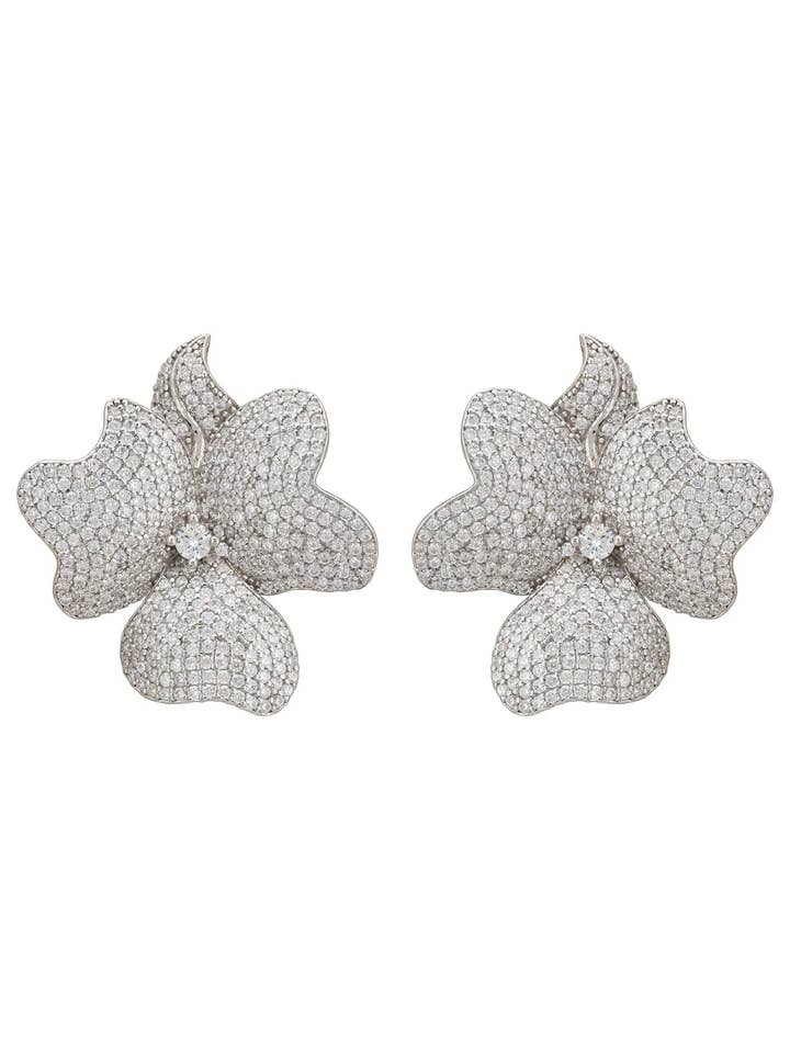 Flower Large Stud Clip On Earrings Silver for wholesale by Latelita