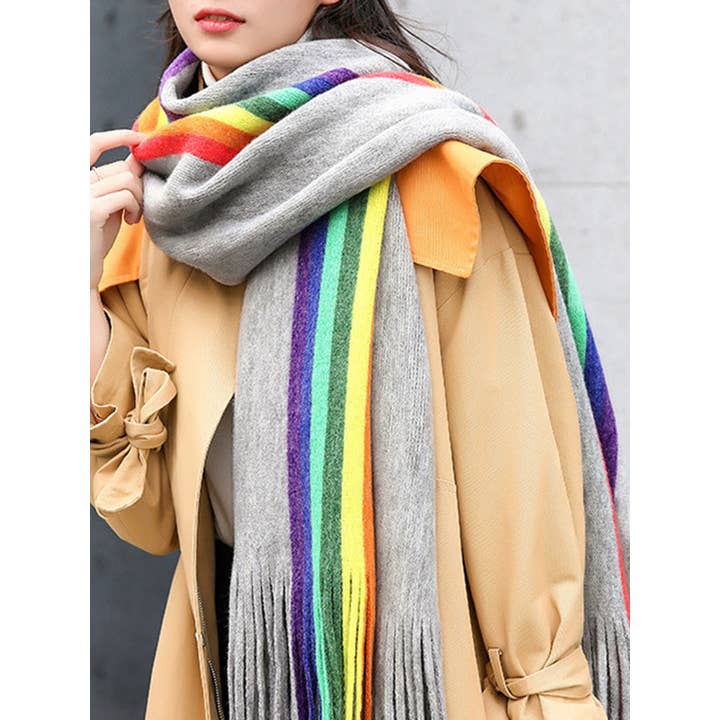 StyleGalX - Wholesale Scarf - Women's - Contrast Color Keep Warm Multi-Colored Tasseled Scarf12