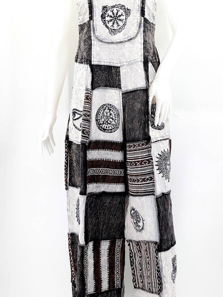 Himalaya Handmade - Wholesale Overalls - Women's - Cotton Hippie Handmade Gheri Patchwork Pagan Symbols Wide Leg Bohemian Overalls36