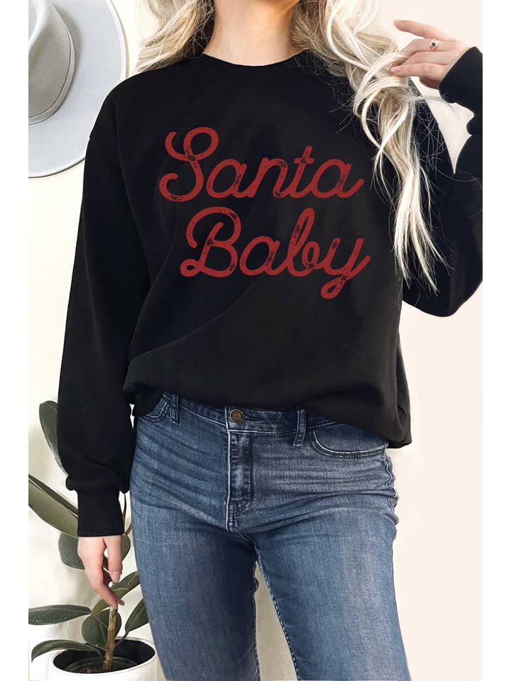 Rustee Clothing - Wholesale Graphic Sweatshirt - Women's - SANTA BABY PUFF GRAPHIC TERRY SWEATSHIRTS