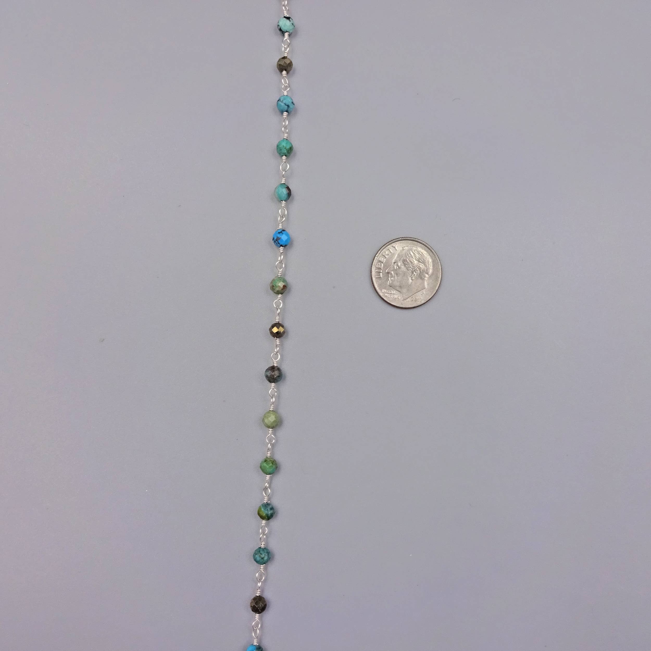 IST Jewelry - Wholesale Beaded/Pearl Necklace - 2Ft. 4MM Faceted African Turquoise & Pyrite Wire-Wrapped2