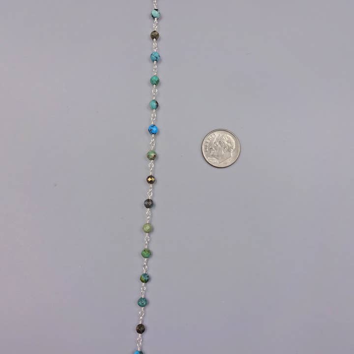 IST Jewelry - Wholesale Beaded/Pearl Necklace - 2Ft. 4MM Faceted African Turquoise & Pyrite Wire-Wrapped2