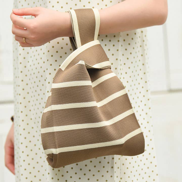 ACCITY - Wholesale Tote Bag - Women's - STRIPE PRINT CROCHET TOTE BAG MINI CLUTCH PURSE_CWAB0881