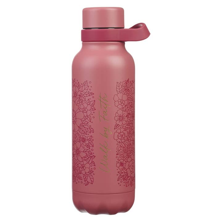 Water Bottle SS Pink Walk by Faith for wholesale by Christian Art Gifts